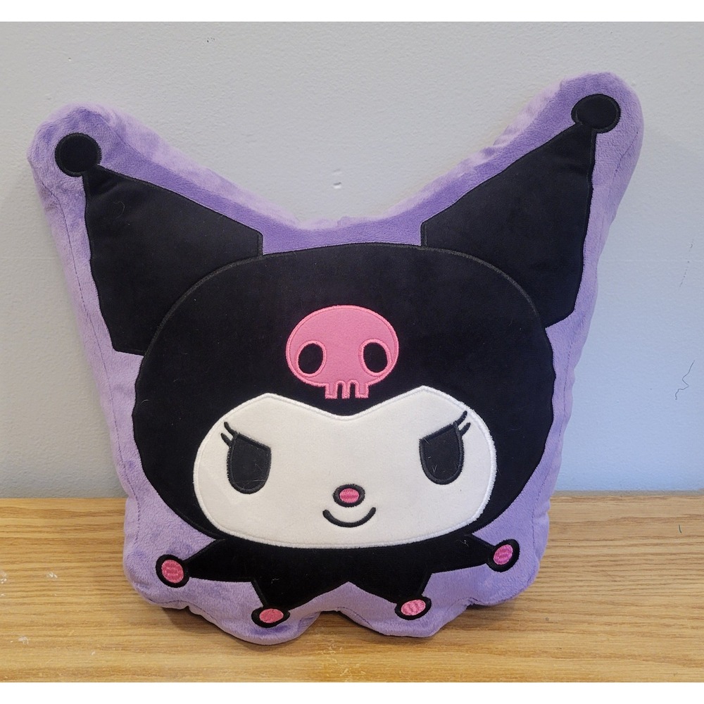 Sanrio Kuromi Plush Pillow 14x15 Decorative Bed Cushion Purple Black Skull